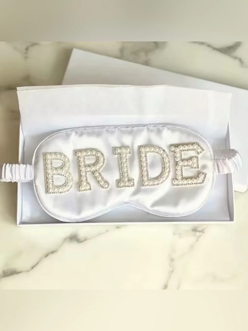 Nordstrom White Satin Bridal Eye Mask with Pearl Lettering